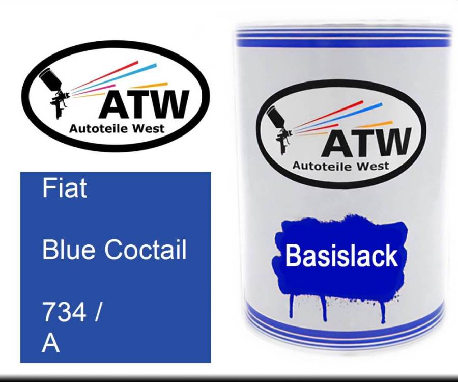 Fiat, Blue Coctail, 734 / A: 500ml Lackdose, von ATW Autoteile West.